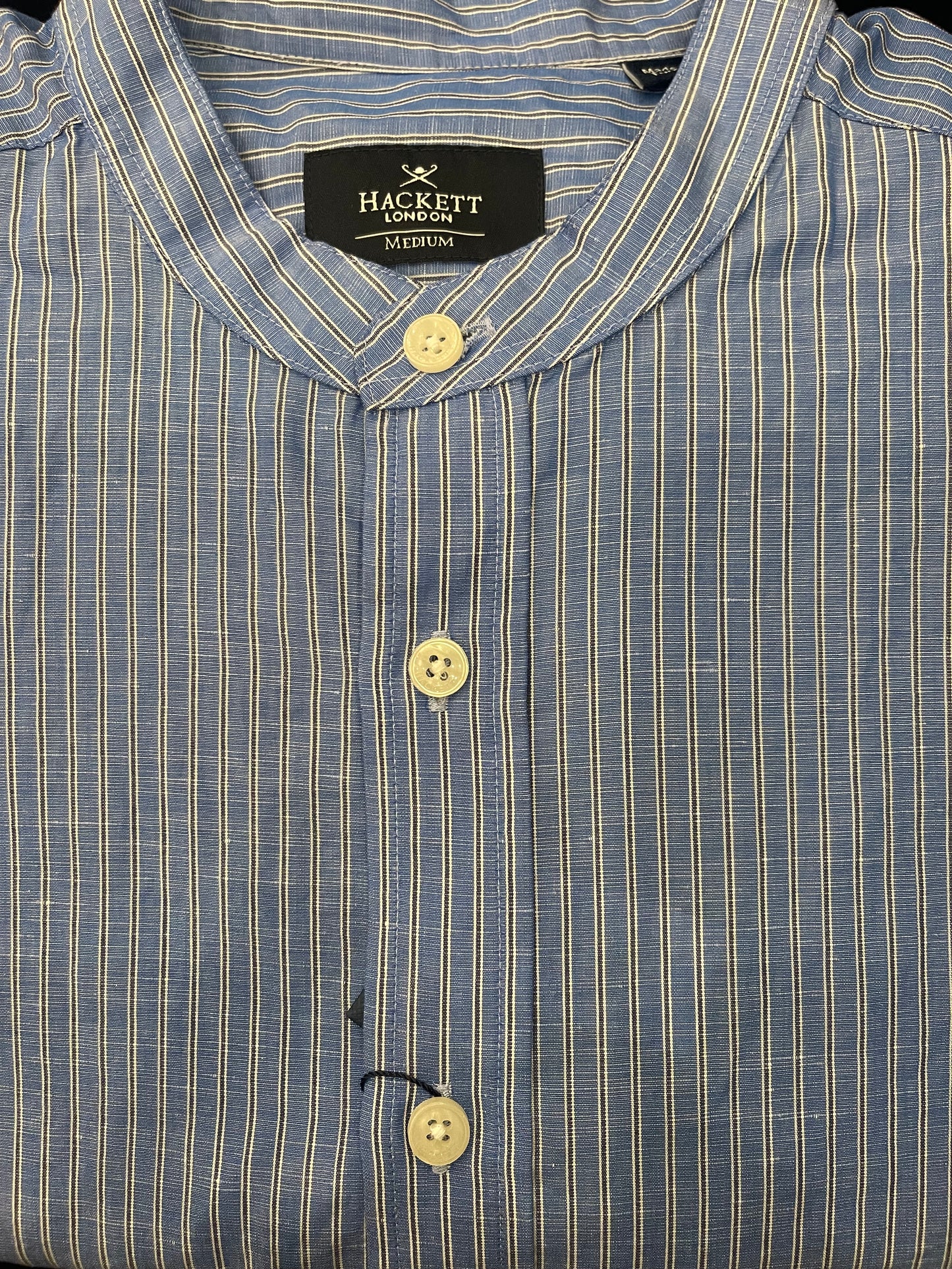 Cotton Linen Blue Stripe Dress Shirt