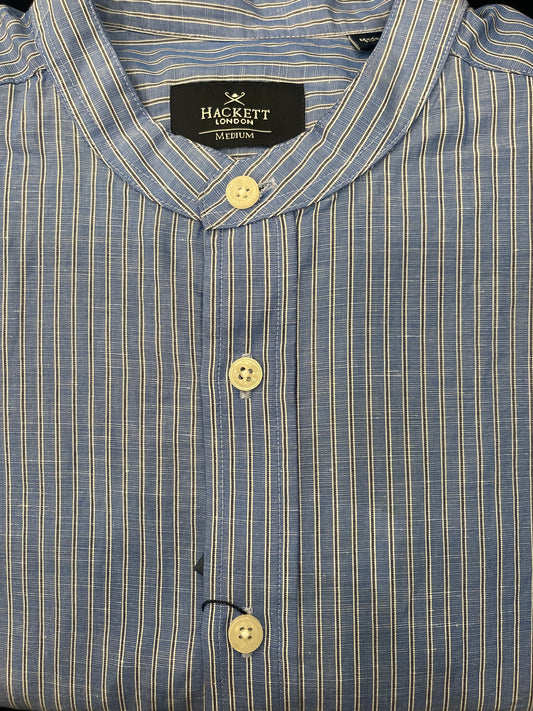 Cotton Linen Blue Stripe Dress Shirt