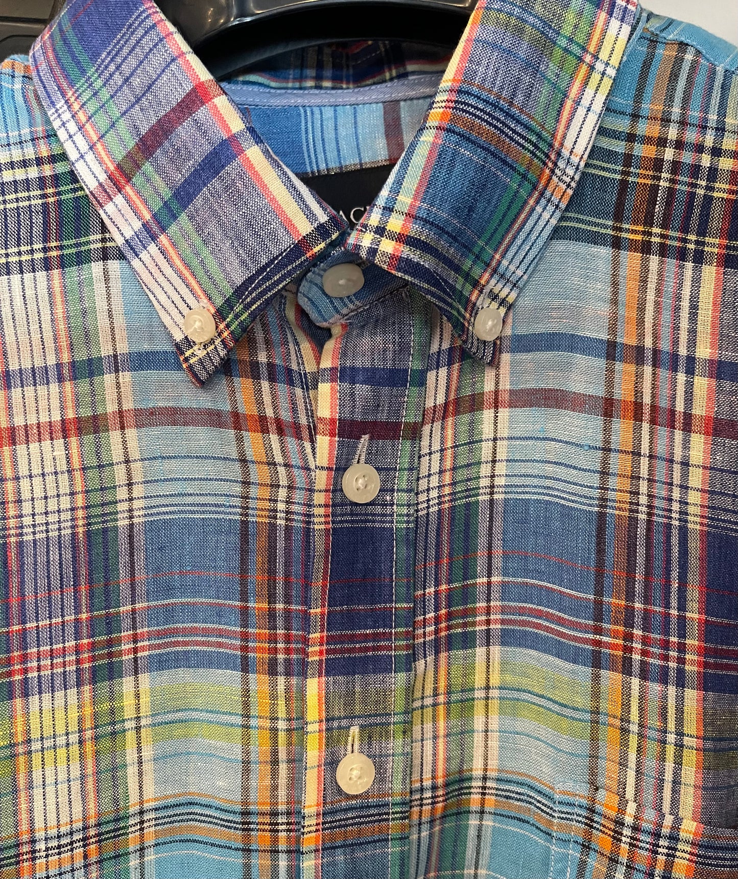 Linen Multi Color Plaid Dress Shirt