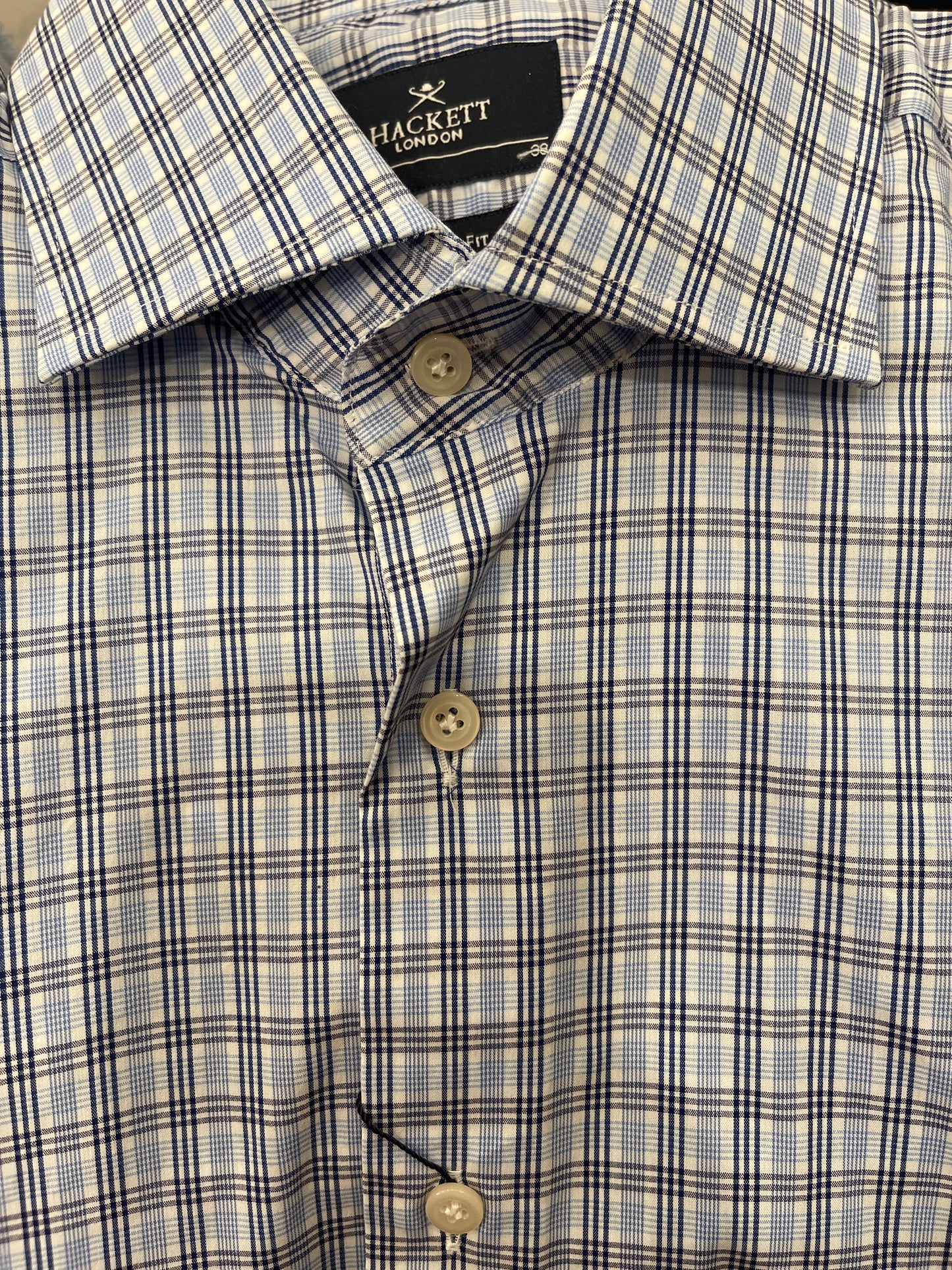 Stretch 2Color Blue Check Dress Shirt
