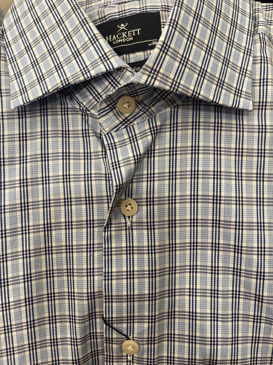Stretch 2Color Blue Check Dress Shirt