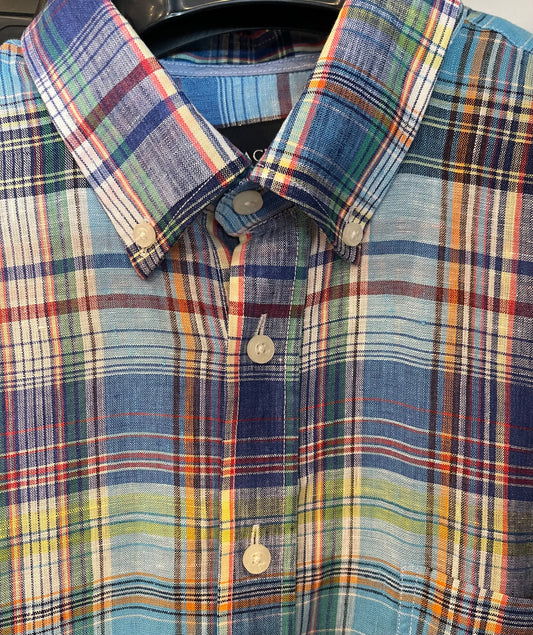 Linen Multi Color Plaid Dress Shirt