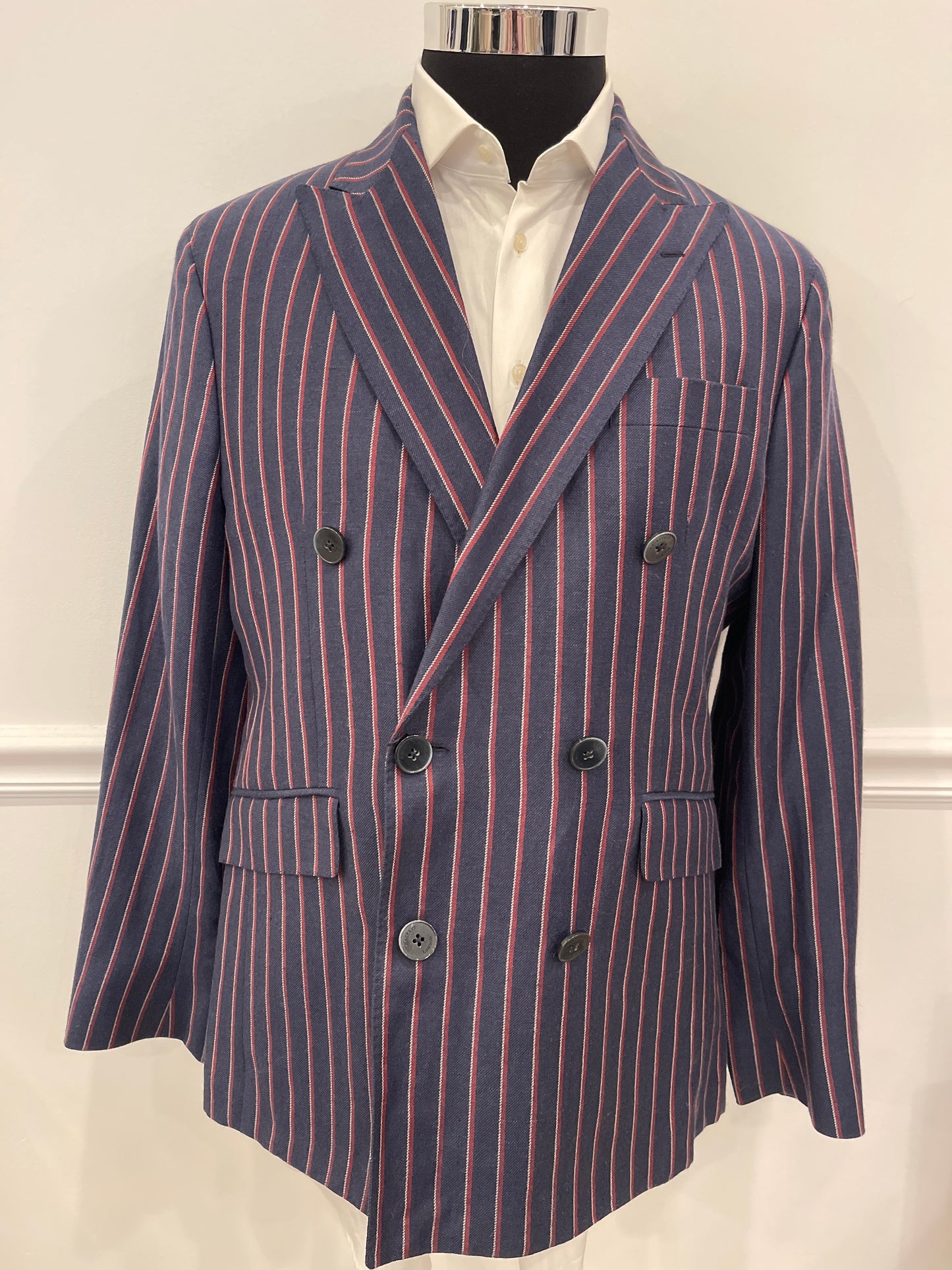 ROBERT NOBLE x Hackett Linen Stripe Double Breasted Blazer